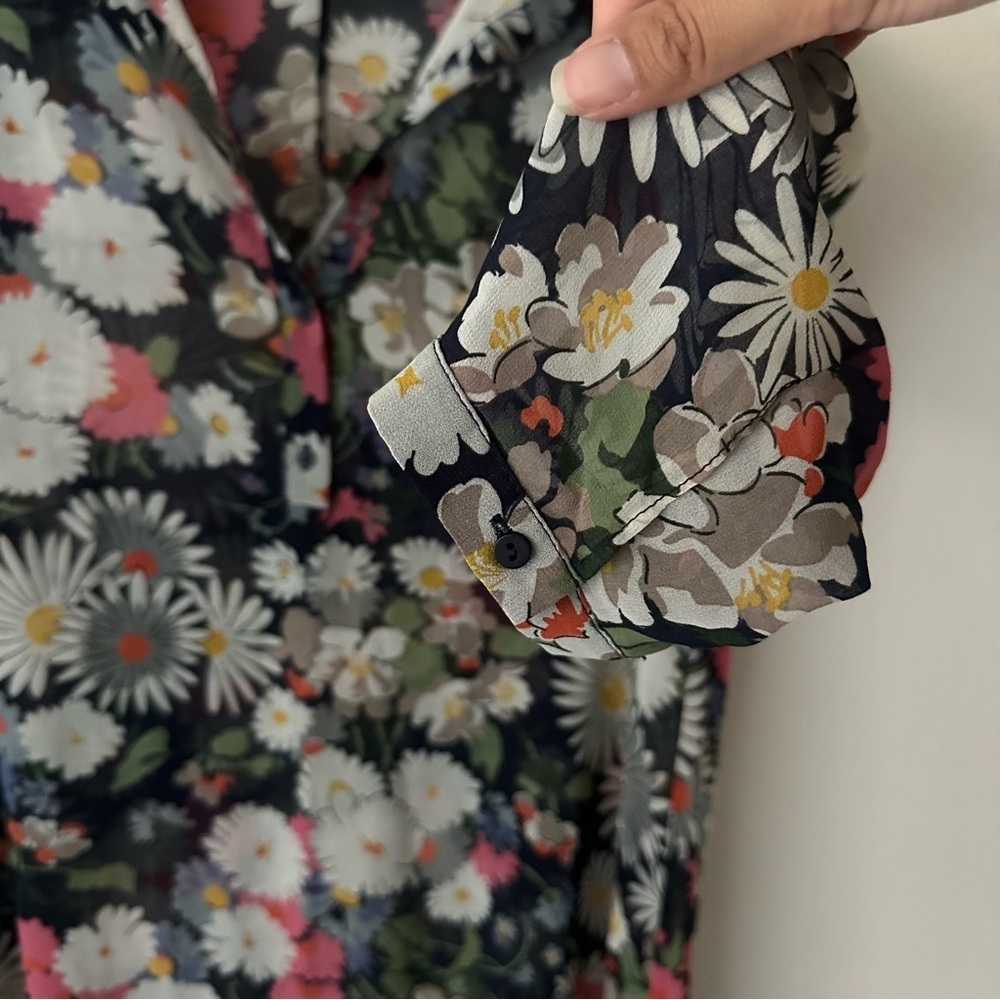 Zara Floral transparent boho blogger Midi Shirt Duster Dress Navy M - Picture 4 of 9